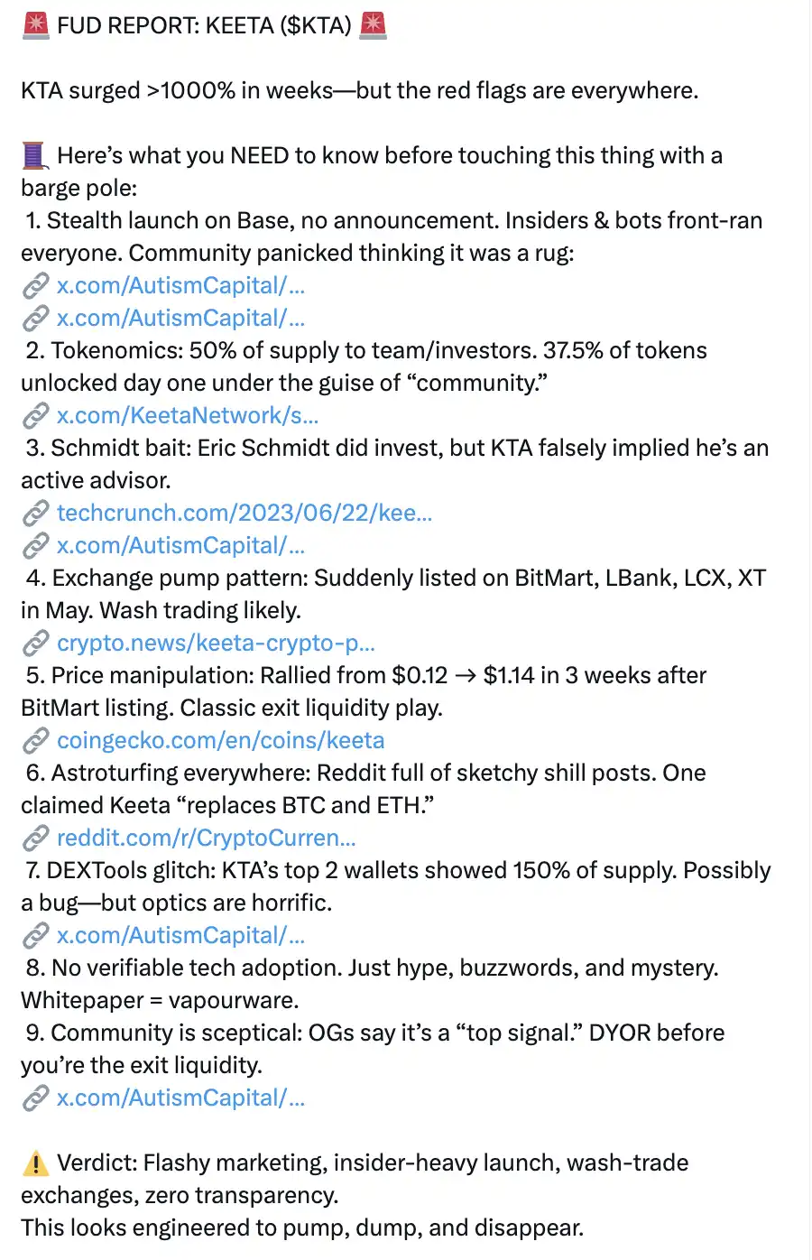 KTA 24小时暴跌20%，谷歌前CEO桃色资本疑云引爆Keeta信任危机