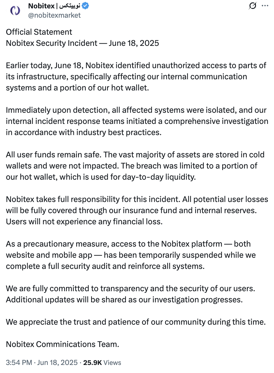 近1亿美元资金失窃,伊朗交易所Nobitex被盗事件梳理