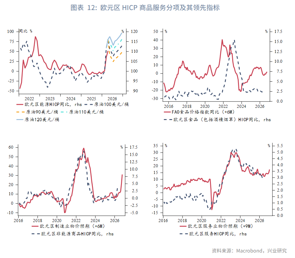 图表 12：欧元区HICP商品服务分项及其领先指标  